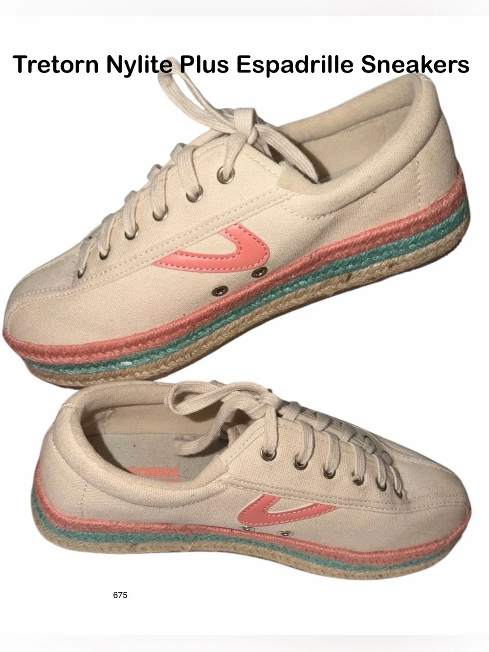 Tretorn Nylite Plus Espadrille Sneakers in Cream with Pink & Blue Accents
